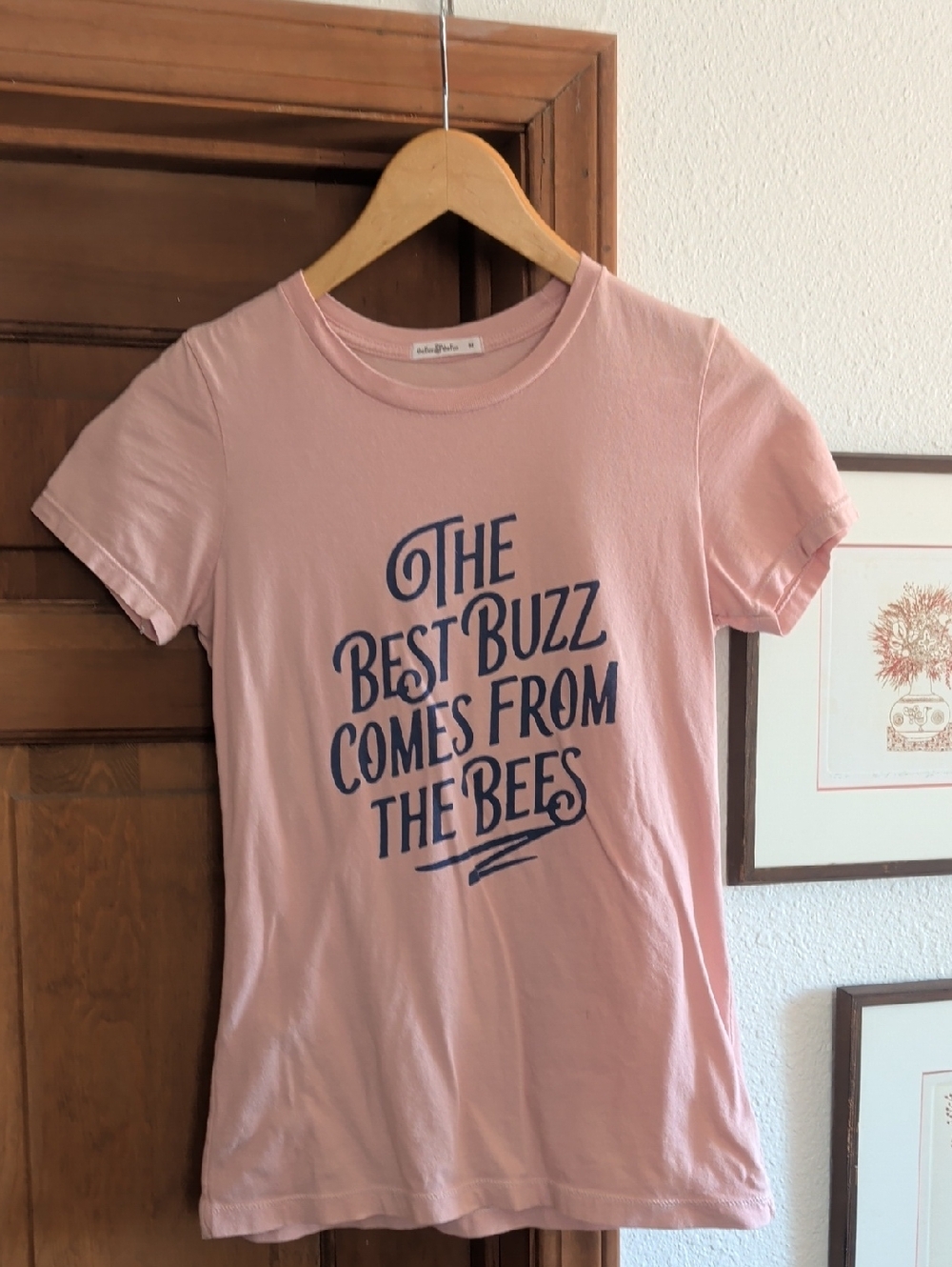 Bee And The Fox Pink Short-Sleeve Tee with Navy Bee Slogan